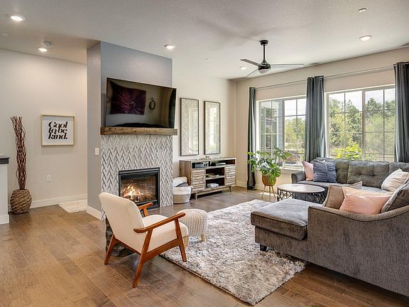 Living room with views and fireplace