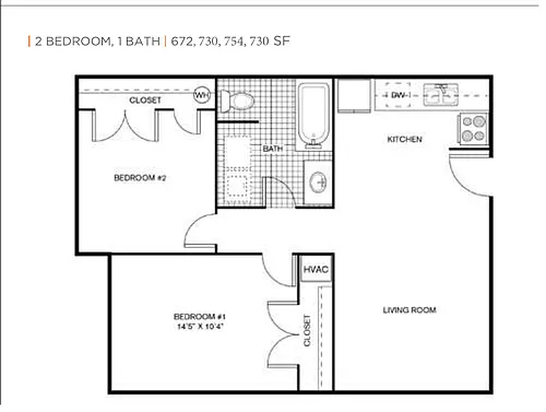 Floor plan 2 Bedroom 1 Bathroom