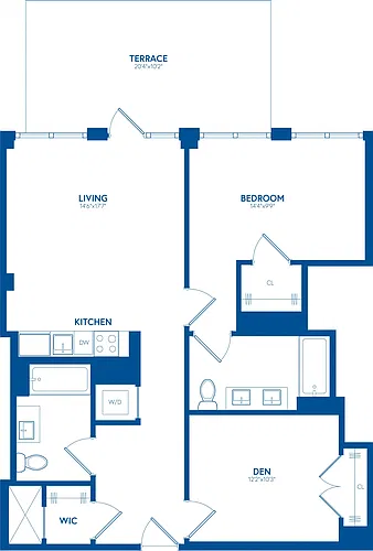 Floor plan 1 Bedroom + Den, 2 Bath, Terrace - PH207