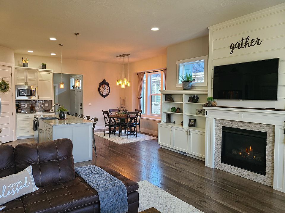 Great room - living, dining, kitchen (furnishings not included)