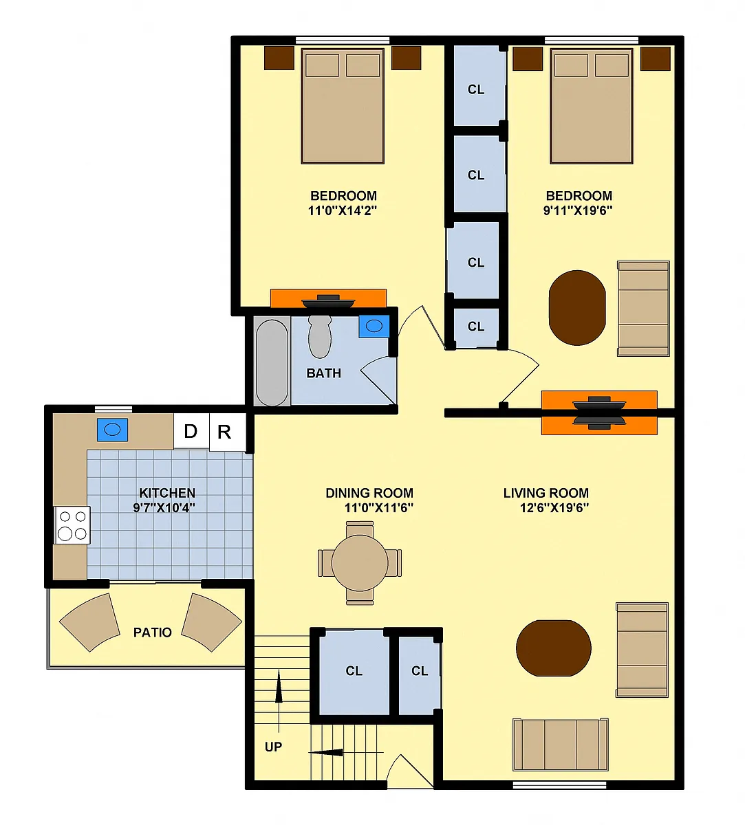 Floor plan Two Bedroom (Upstairs Inside Corner Unit)