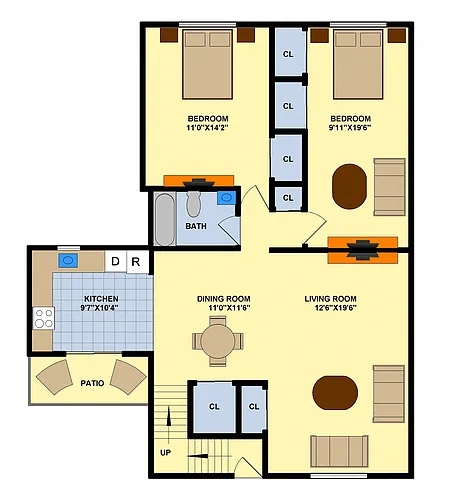 Floor plan Two Bedroom (Upstairs Inside Corner Unit)