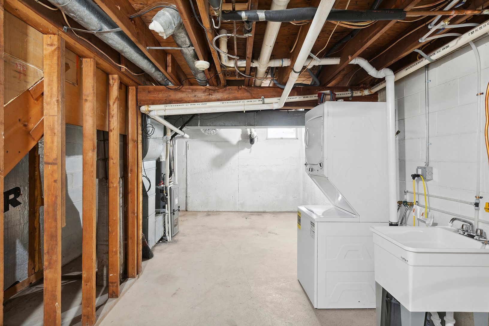 Basement with laundry and storage