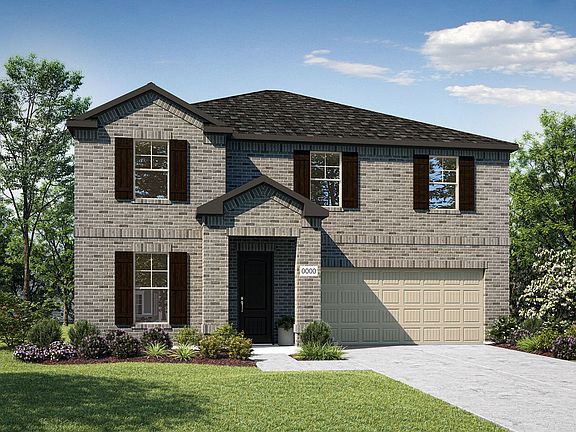 Elevation B is a two story with full brick home design with cedar shutters. Many designer curated c