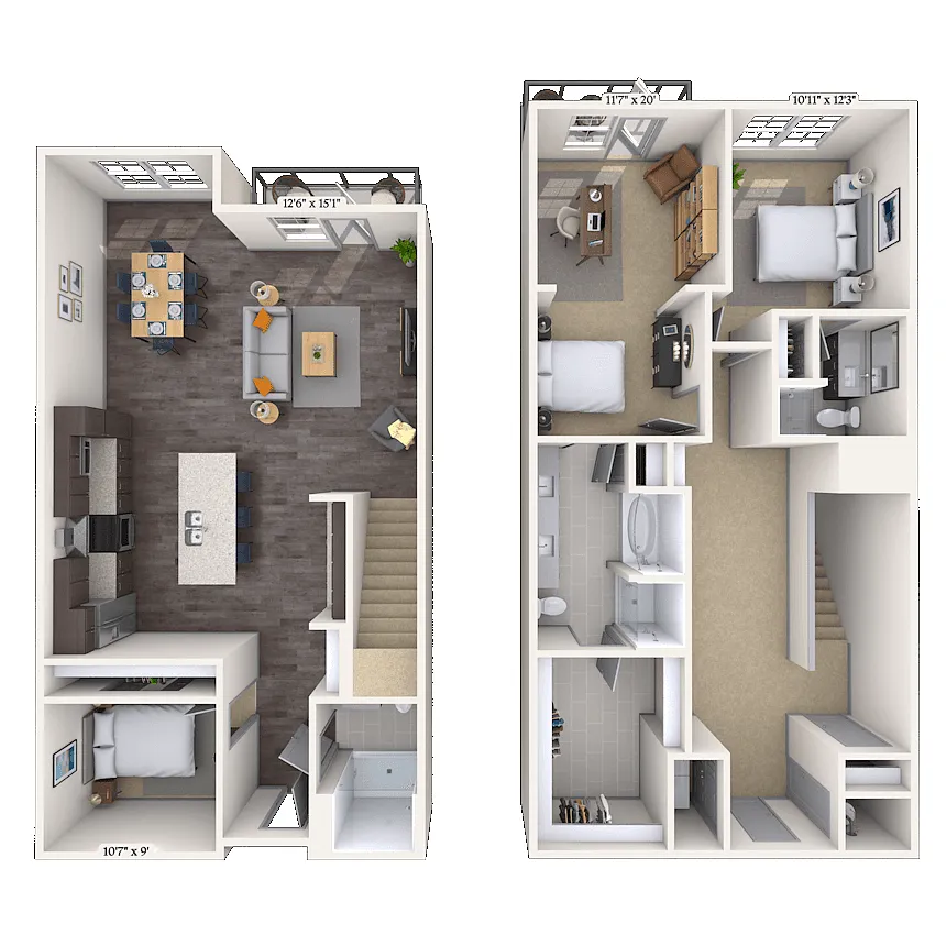 Floor plan Townhome 3X2 2052 SF