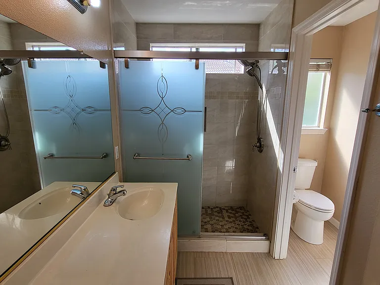 Double sink upstairs bathroom