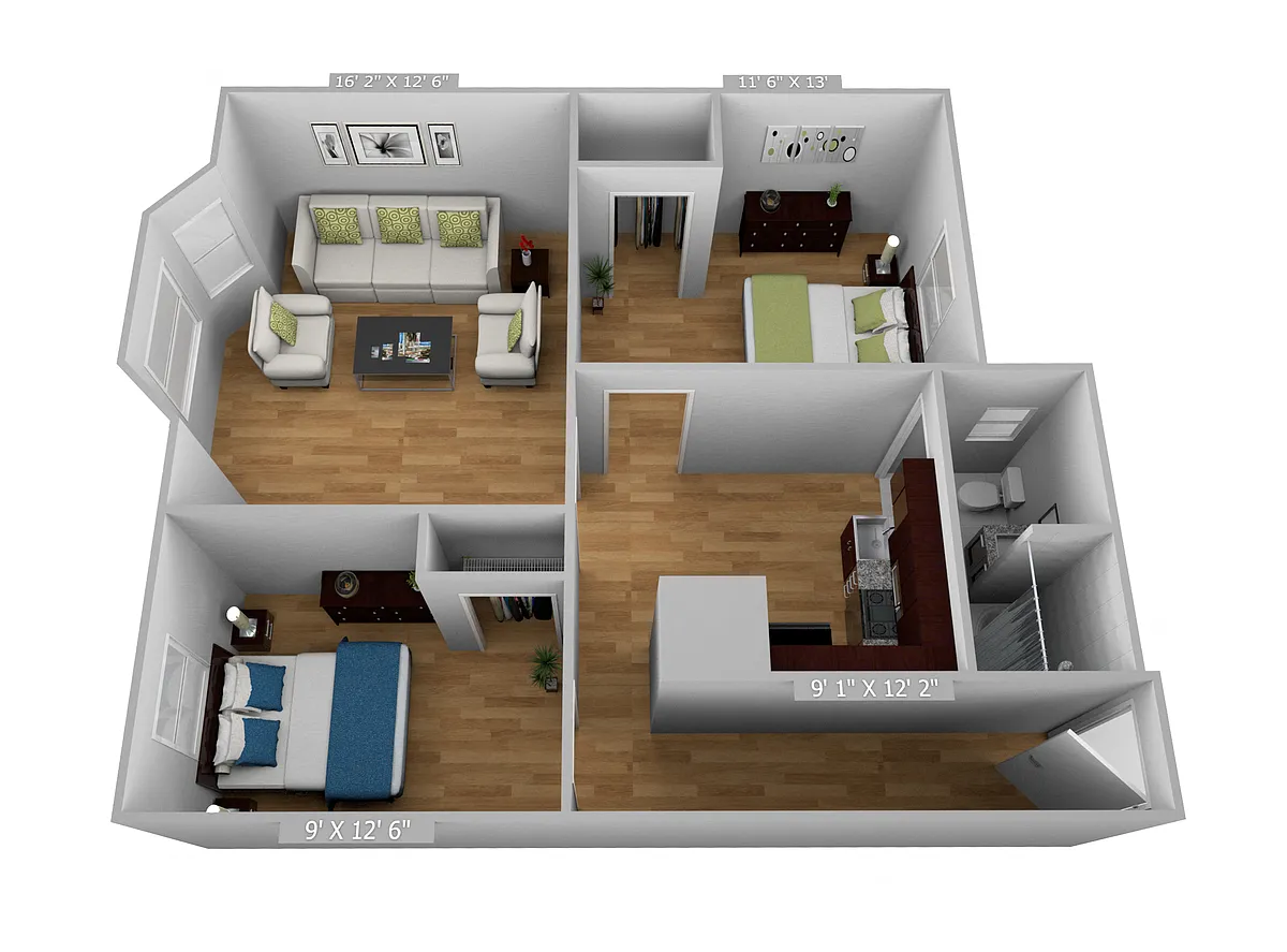 Floor plan Small 2 Bedroom 1 Bathroom
