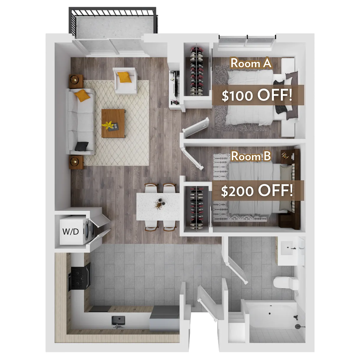 Floor plan 2BR/1BA