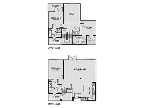 Floor plan C1 - 3 Bedroom, 3 Bath Townhome