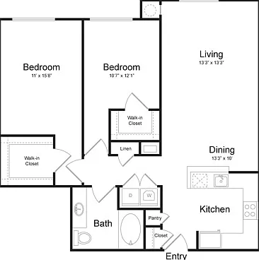 Two Bedroom One Bath (1097 SF) Two Bedroom One Bath (1097 SF)
