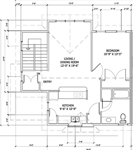 Floor plan 1 bed 1 bath (Second Floor)