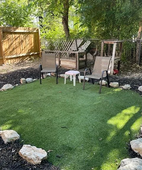 Large fenced backyard