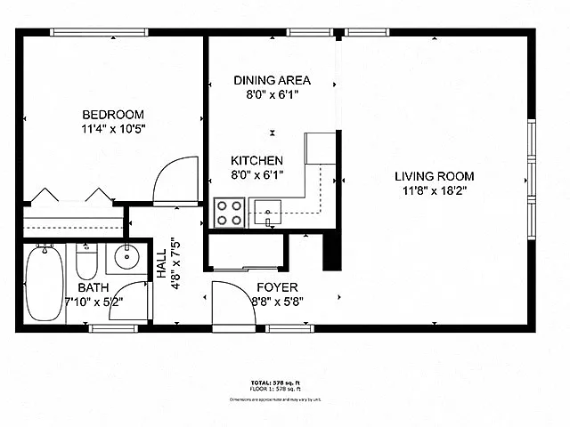 Floor plan 1 Bedroom 1 Bathroom