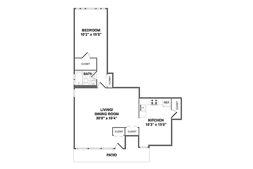 Floor plan One Bedroom One Bath 1C
