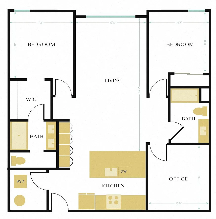 Floor plan C2 (2 BD/2 BA w/office)