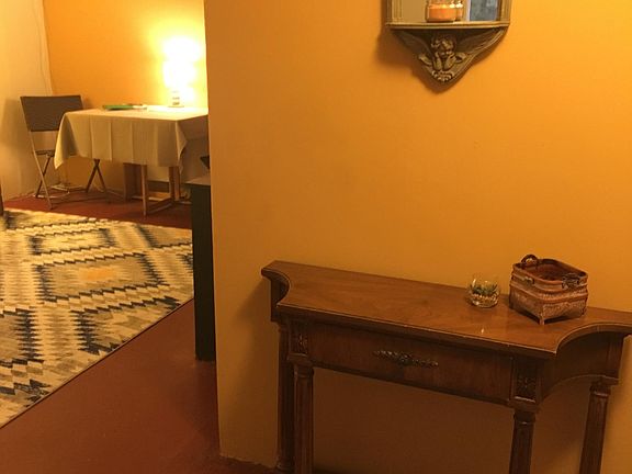 Just inside the entrance door