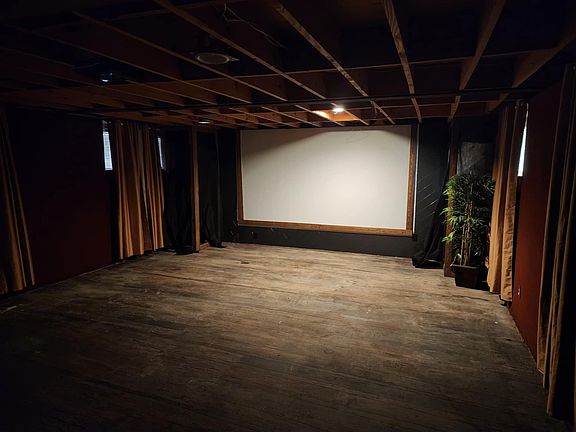 Den with theater screen TV