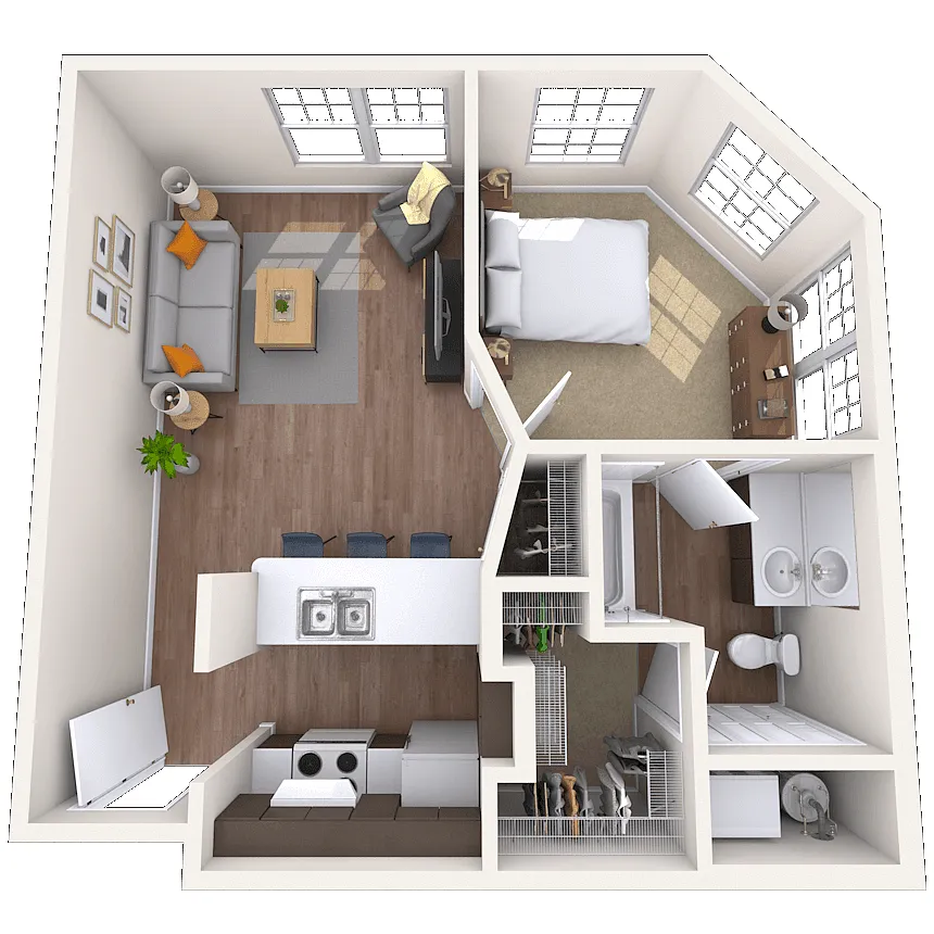 Floor plan Studio 0x1 580-633 SF