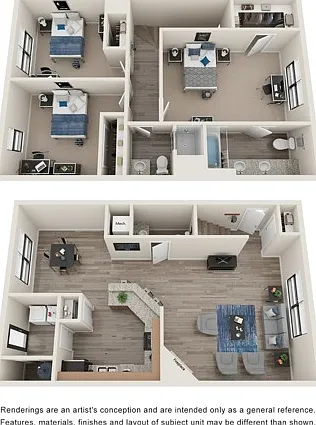 Three Bedrooms and Two and 1/2 Bathrooms. All 3 Bedrooms and 2 Full Bathrooms are upstairs. The 1/2 bathroom is downstairs. Three Bedrooms and Two and 1/2 Bathrooms. All 3 Bedrooms and 2 Full Bathrooms are upstairs. The 1/2 bathroom is downstairs.