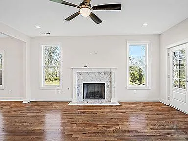 Front house living room with fireplace