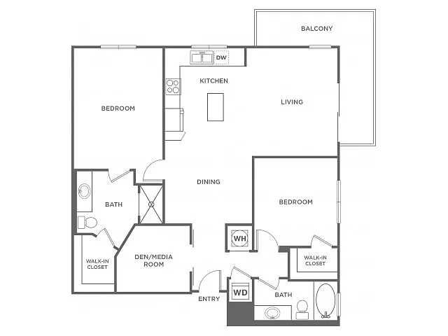 Floor plan Two Bedroom Two Bath/Den (1346 SF)