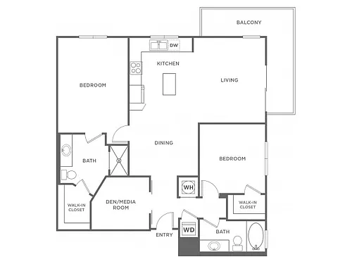 Floor plan Two Bedroom Two Bath/Den (1346 SF)