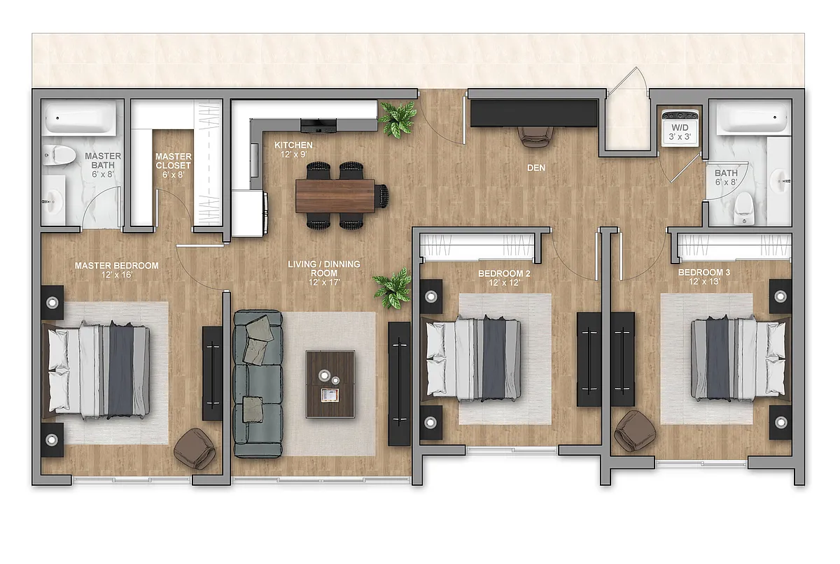 Floor plan Three Bedroom with Juliet
