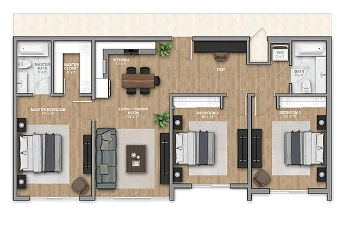 Floor plan Three Bedroom with Juliet