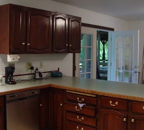 Counter with Eating area, French Doors to Patio