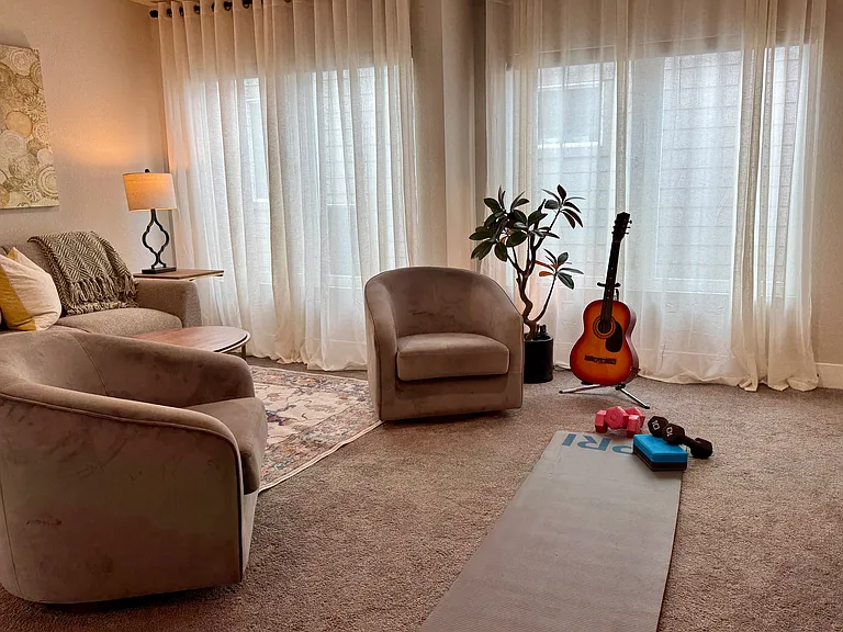Upstairs loft has room to stretch out, do yoga, or just relax.
