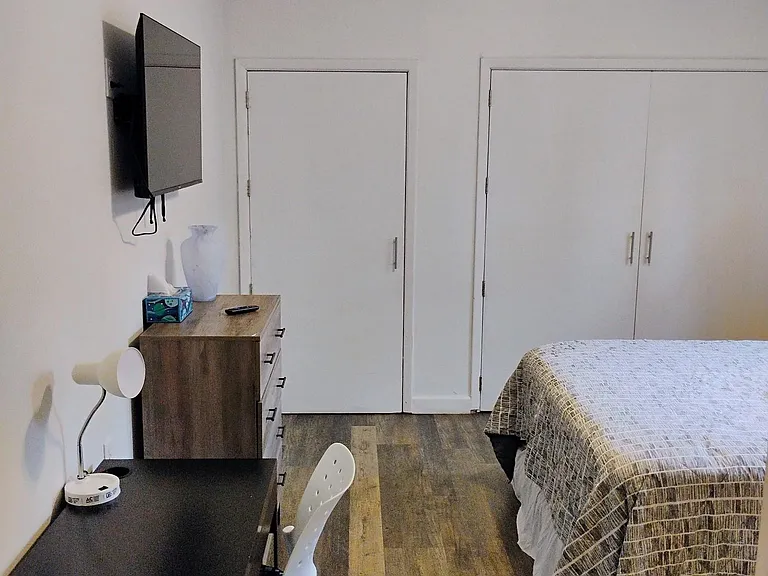 Bedroom area with two closets