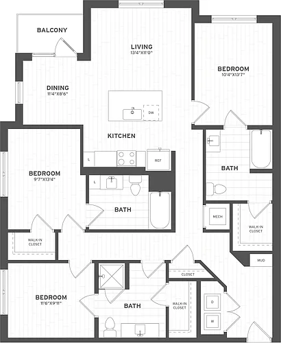 Floor plan 3 Bed/3 Bath ADA-C1A