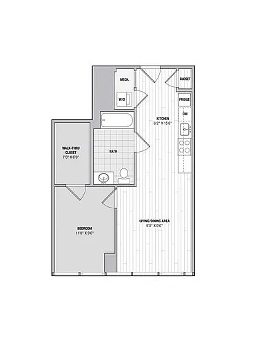 Floor plan 1Bed 1Bath Mb