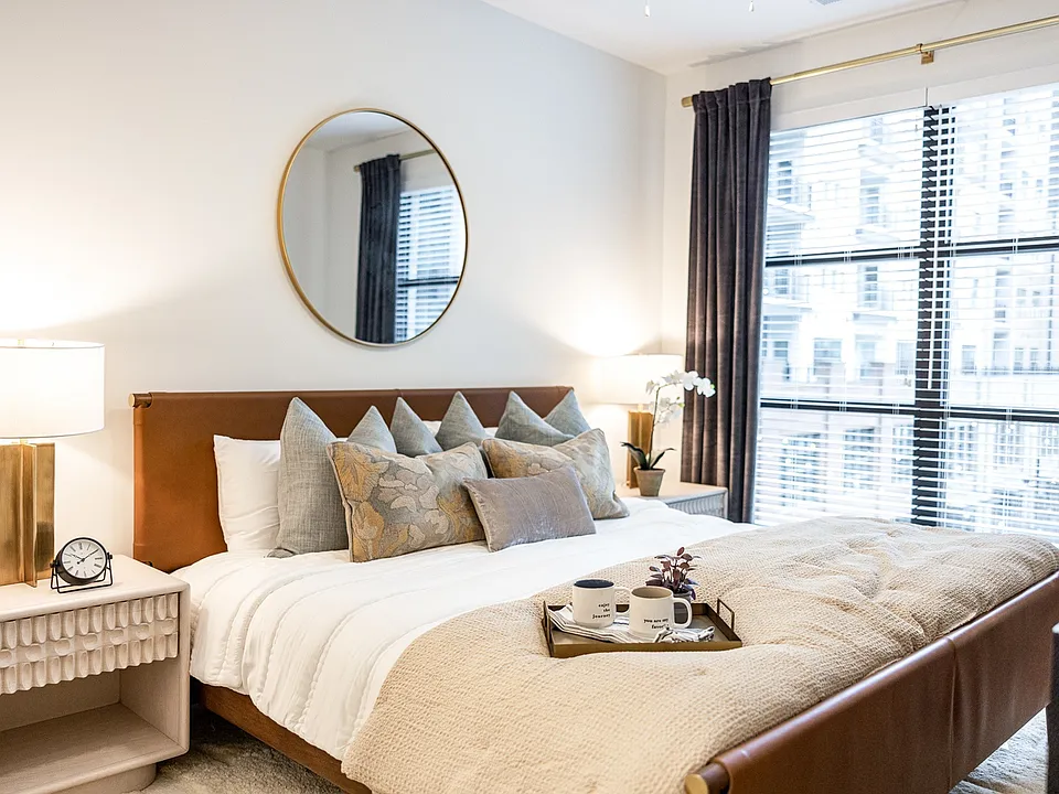 Cozy bedroom with natural light.