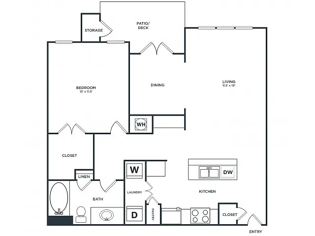 Floor plan A3 (909 SF)