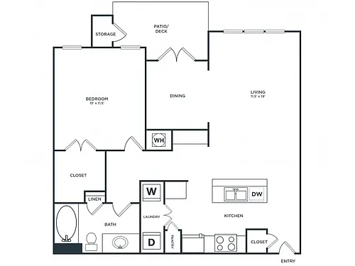 Floor plan A3 (909 SF)