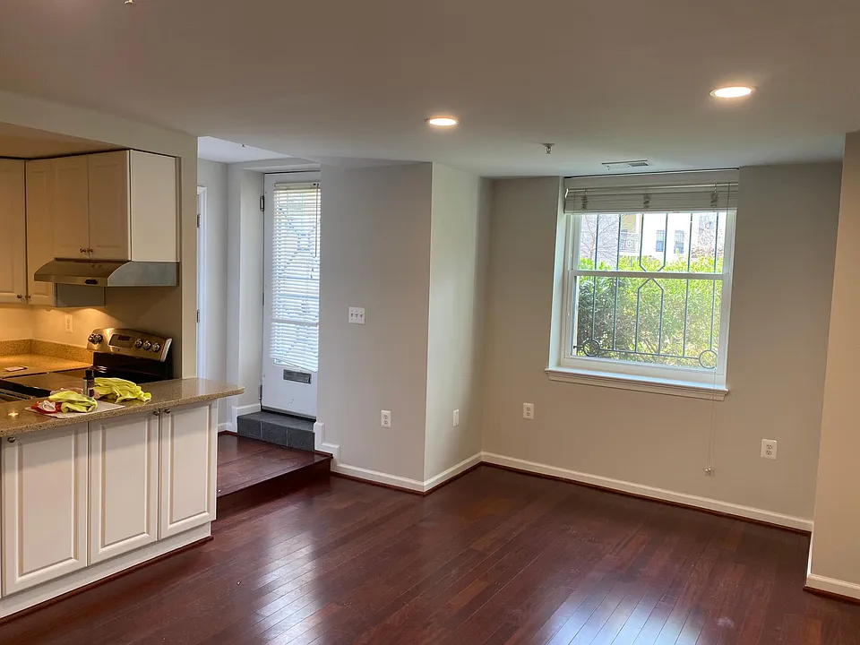 Entrance, living room and some of kitchen