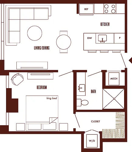 Floor plan 1 Bed/1 Bath-A6