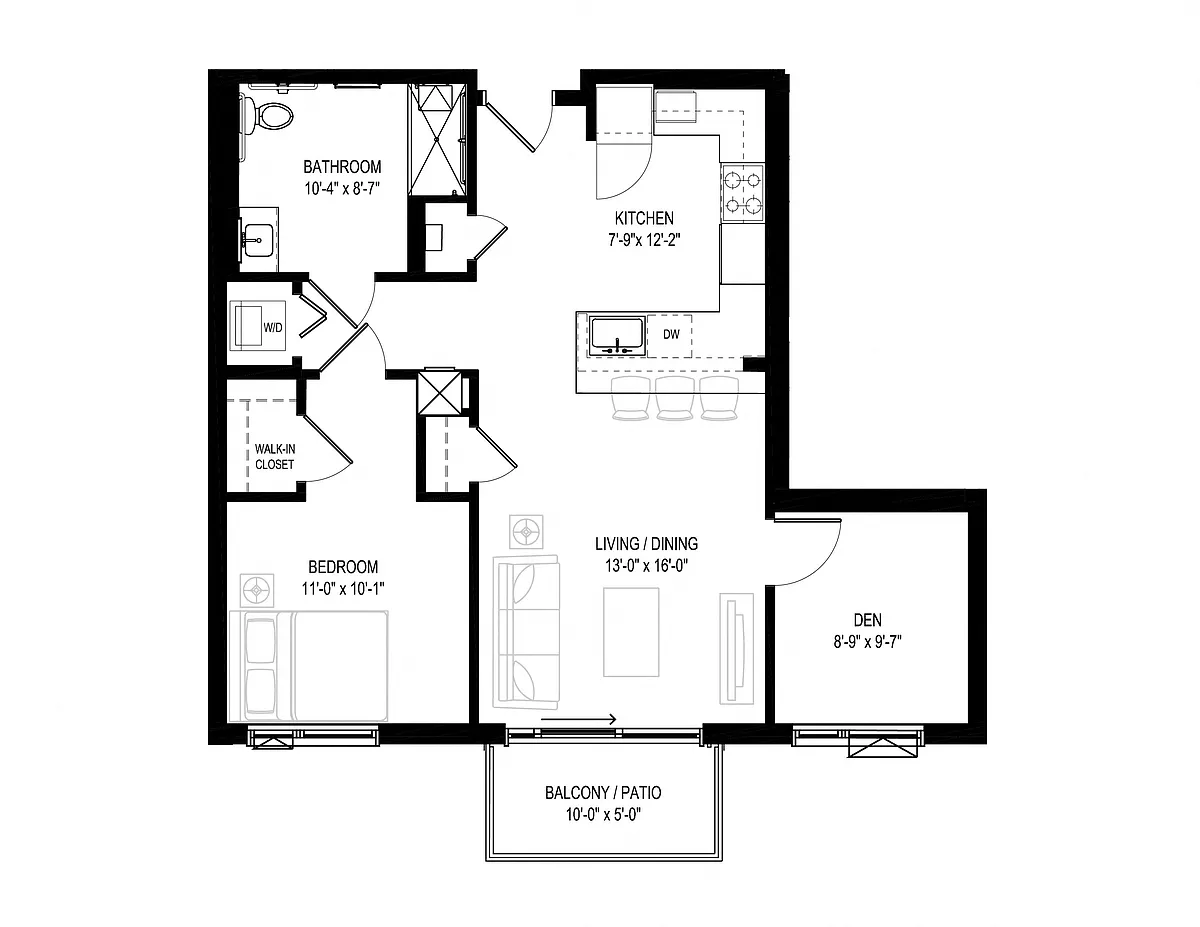 Floor plan 1 Bed/1 Bath Den-1F