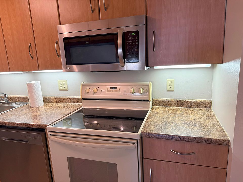Kitchen with Microwave, Ceramic glass-top convection oven and dishwasher.