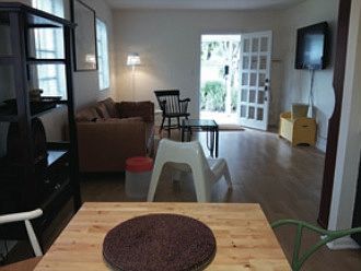 Looking from dining area to living room
