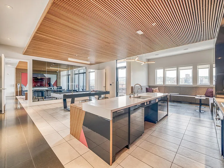 Catering kitchen with cafe-style seating