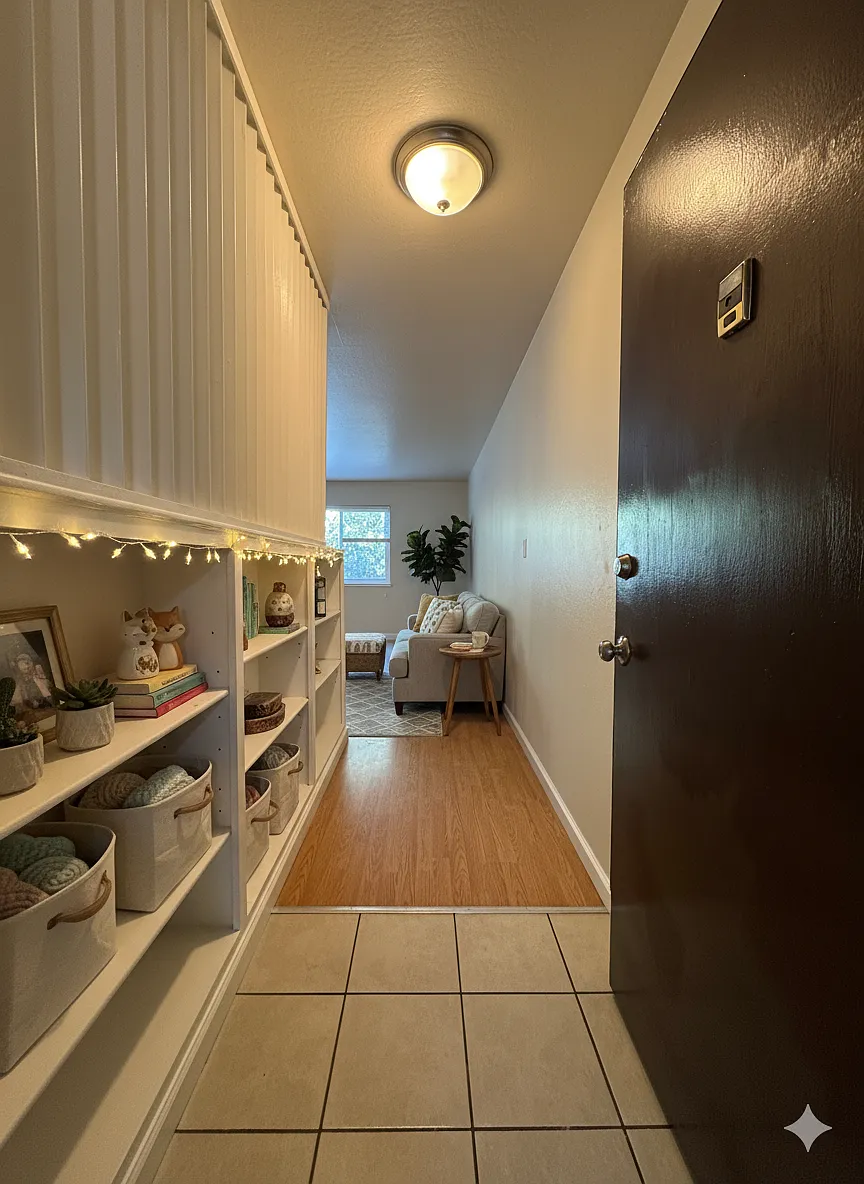 Picture the entrance with your items in the storage shelves - 258 Pamela Drive