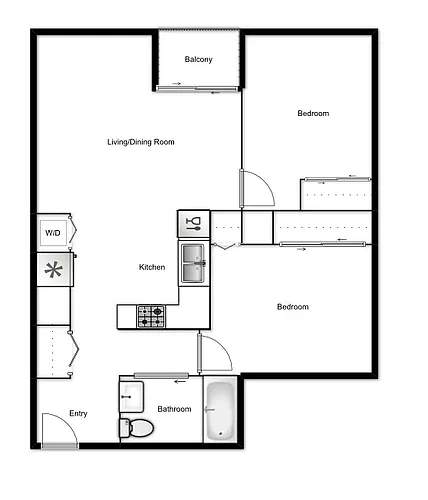 Floor plan 2 Bed 1 Bath A