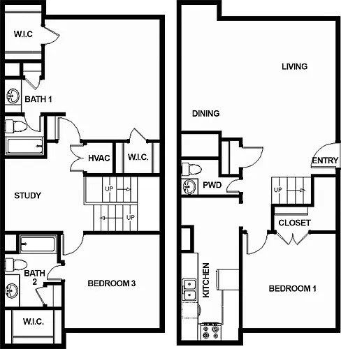 Floor plan C1 3 Bed 3 Bath with a Study