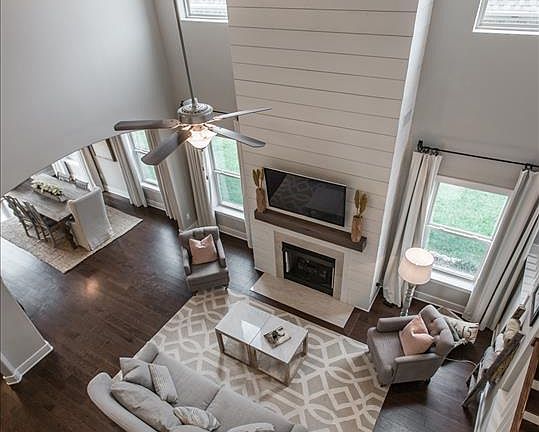 Check out the shiplap fireplace!  Such an awesome focal point.