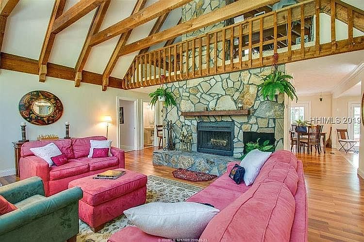 Living room with stone firep