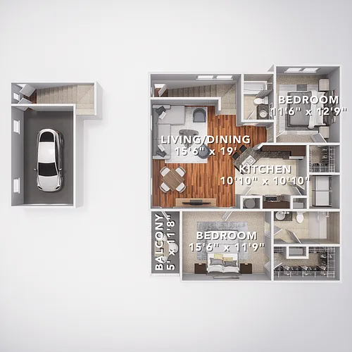 Floor plan B2G - Attached Garage Included