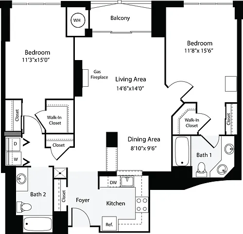 Floor plan 2 Bedrooms G no Terrace