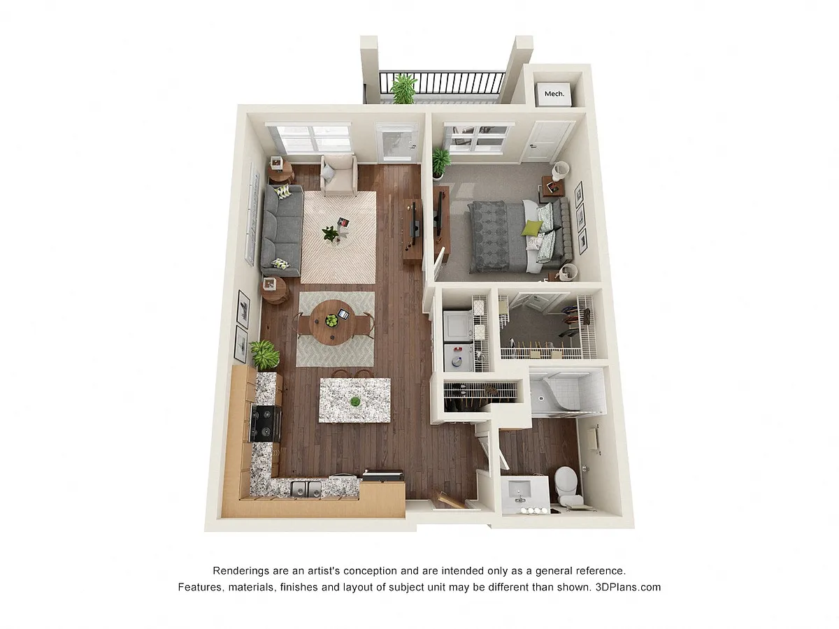 Floor plan One Bedroom F - 50%
